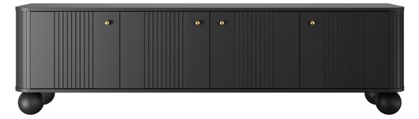 Comodă TV Vesper 4D 187 cm - negru / mânere aurii / picioare sferice