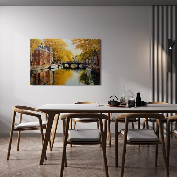 Tablou canal de toamnă lângă pod