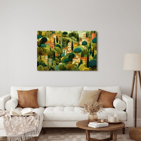Tablou peisaj pitoresc cu case
