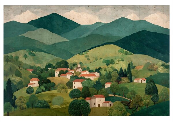 Tablou peisaj rural în vale