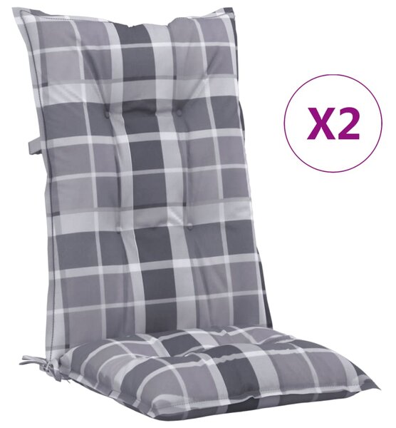 Perne scaun spătar înalt, 2 buc. gri carouri 120x50x7 cm textil