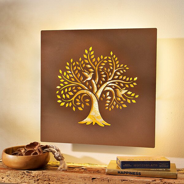 ASTOREO Decoratiune cu LED Copacul vietii - maro - Mărimea 30 x 30 x 4,5 cm