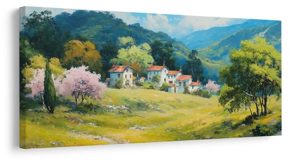 Tablou copaci înfloriți și munți