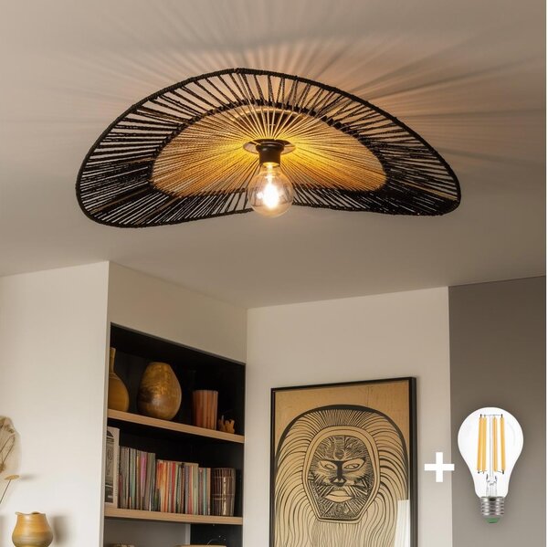 Brilagi - Plafonieră LED aplicată CERIA BOHO, 1 x E27 (max. 40 W), 230 V, diam. 50 cm, negru/maro/stejar