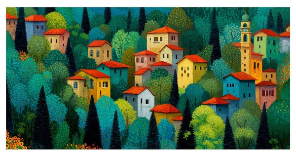 Tablou case colorate în natură