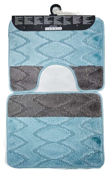 Set covorase de baie 3 piese antiderapante Gri+Turcoaz 50x80 cm