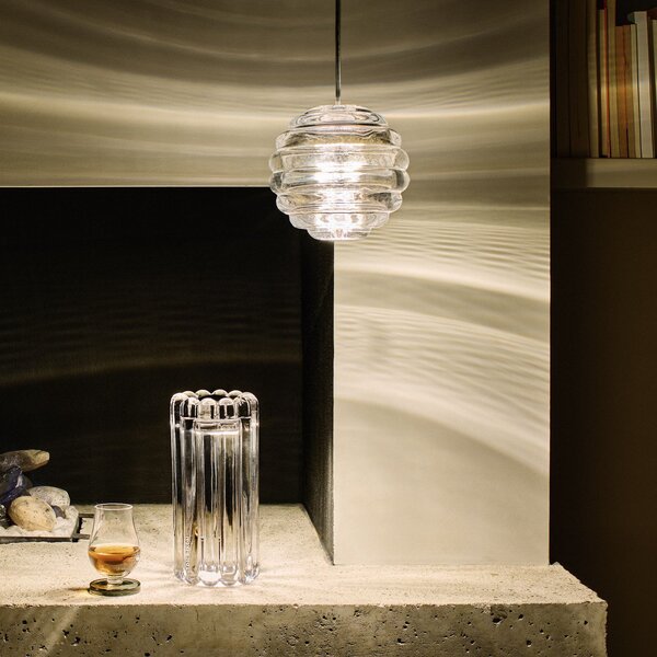 Tom Dixon Lampă suspendată LED Press Sphere, transparentă, Ø 14 cm, 927, reglabil, Transparent, Camera de zi / sufragerie, Sticlă, Design