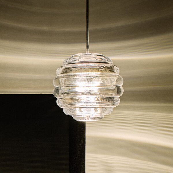 Tom Dixon Lampă suspendată LED Press Sphere, transparentă, Ø 14 cm, 927, reglabil, Transparent, Camera de zi / sufragerie, Sticlă, Design