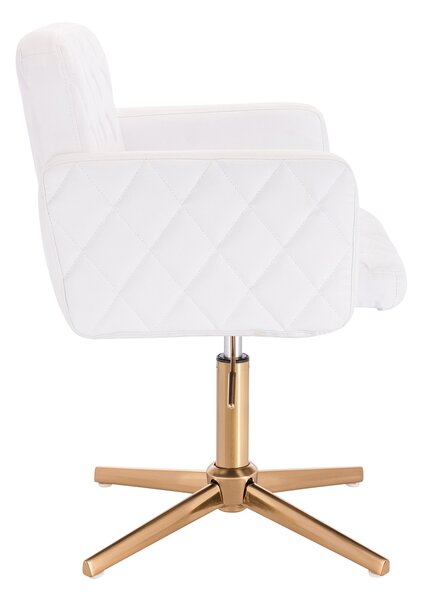 HC802CROSS Scaun Alb din Piele Ecologica cu Bază Aurie