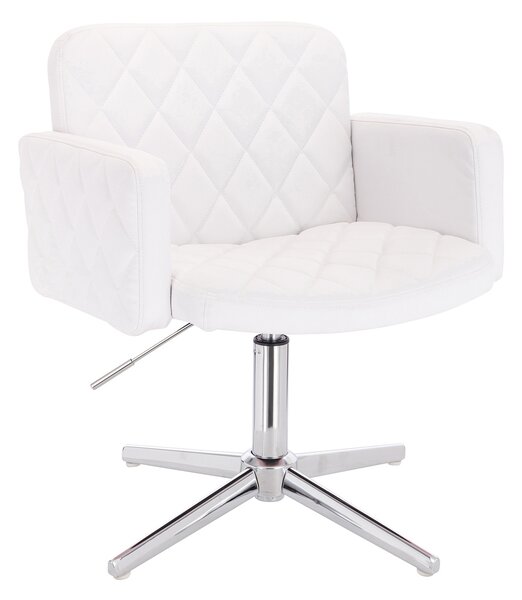 HC802CROSS Scaun Alb din Piele Ecologica cu Bază Cromata