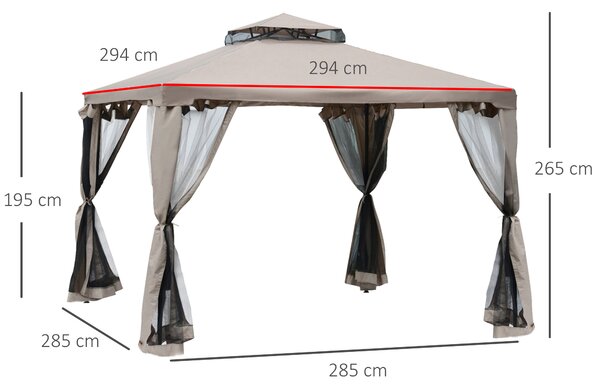 Pavilion Outsunny cu Plasă Anti-Țânțari, Structură din Metal și Poliester, Ideal pentru Grădină, 294x294cm | Aosom Romania