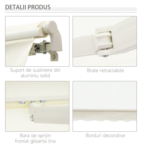 Outsunny Copertină Rulou Manuală pentru Uși și Ferestre, din Aluminiu și Poliester Anti-UV, 295x245cm, Alb | Aosom Romania