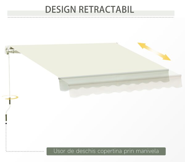 Outsunny Copertină Rulou Manuală pentru Uși și Ferestre, din Aluminiu și Poliester Anti-UV, 295x245cm, Alb | Aosom Romania