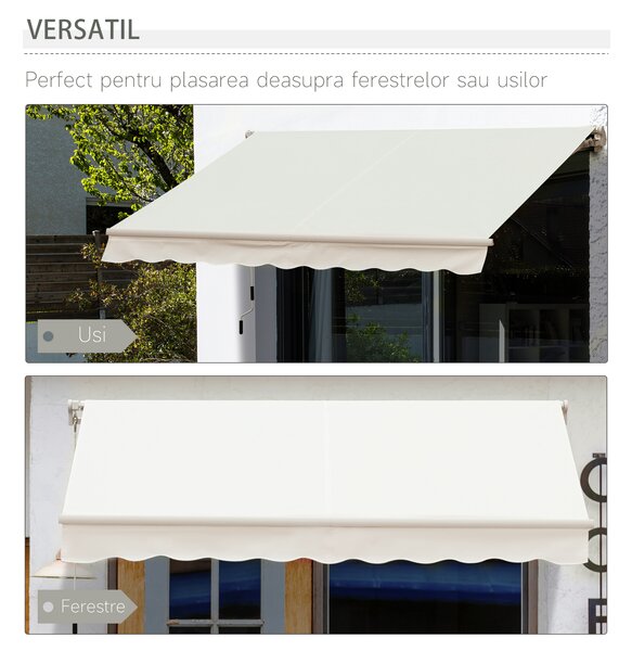 Outsunny Copertină Rulou Manuală pentru Uși și Ferestre, din Aluminiu și Poliester Anti-UV, 295x245cm, Alb | Aosom Romania