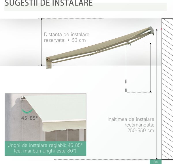 Outsunny Copertină Rulou Manuală pentru Uși și Ferestre, din Aluminiu și Poliester Anti-UV, 295x245cm, Alb | Aosom Romania