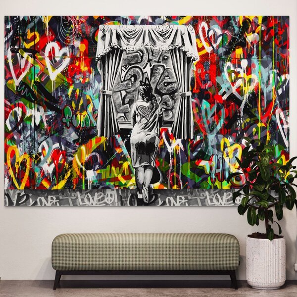 Tablou Canvas Premium LuxCanva® B1041, Wall Of Love , Living, Dormitor, Inspirational, Iubire, Culori, Inimi, Culori Vibrante