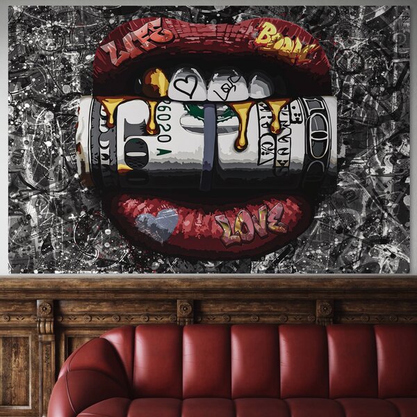 Tablou Canvas Premium LuxCanva® B1047, Red Lips , Dormitor, Living, Dolari, Rosu, Buze, Senzualitate, Multicolor, Culori Vibrante