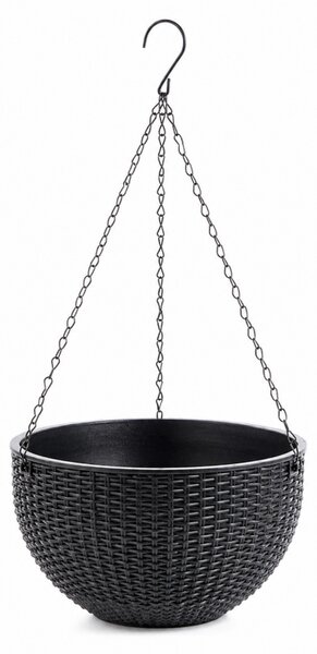 Ghiveci mare suspendat, gri, imitatie ratan, 4.5 Litri, 26 cm, JollyMag, ROS10GRAF