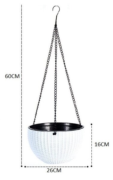 Ghiveci mare suspendat, gri, imitatie ratan, 4.5 Litri, 26 cm, JollyMag, ROS10GRAF