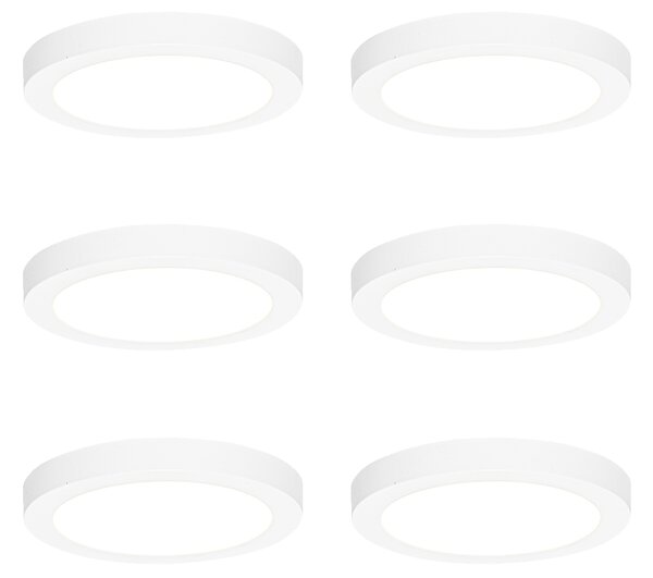 Set de 6 spoturi încastrate sau montate la suprafață albe 18 cm, inclusiv LED cu atenuare în 3 trepte până la cald - Trans