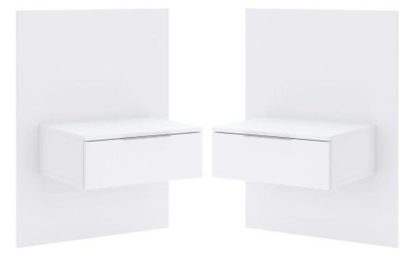 Set de noptiere suspendate cu sertar Barton, alb mat