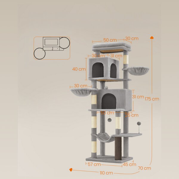 Copac pentru pisici TRISTAN, 57x45x175 cm, gri Feandrea