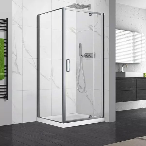 Cabină de duș dreptunghiulară Fluminia, Anda 100 x 80, ușă pivotantă, profil crom
