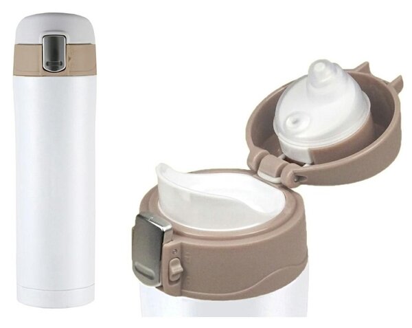 Cana termica, 450 ml, maner ergonomic, acoperire anti-alunecare, otel inoxidabil, alba