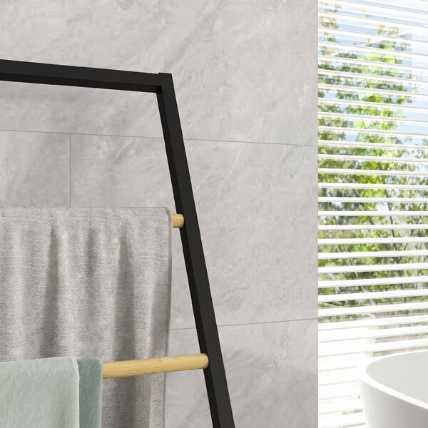 HOMCOM Raft Baie cu 4 Niveluri din Bambus, Suport Prosoape de Dodea Autoportant, 40,5x28x98 cm, Negru | Aosom Romania