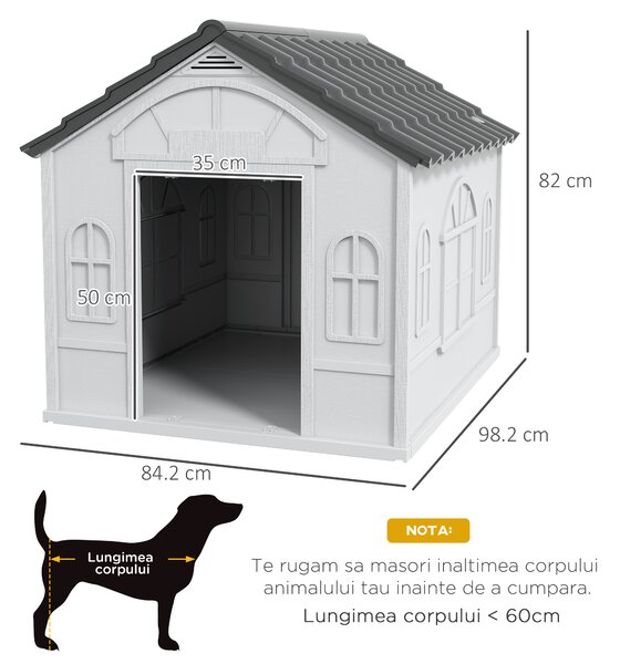 PawHut Cușcă pentru Câini cu Acoperiș Înclinat și Ușă 84.2x98.2x82 cm Gri | Aosom Romania