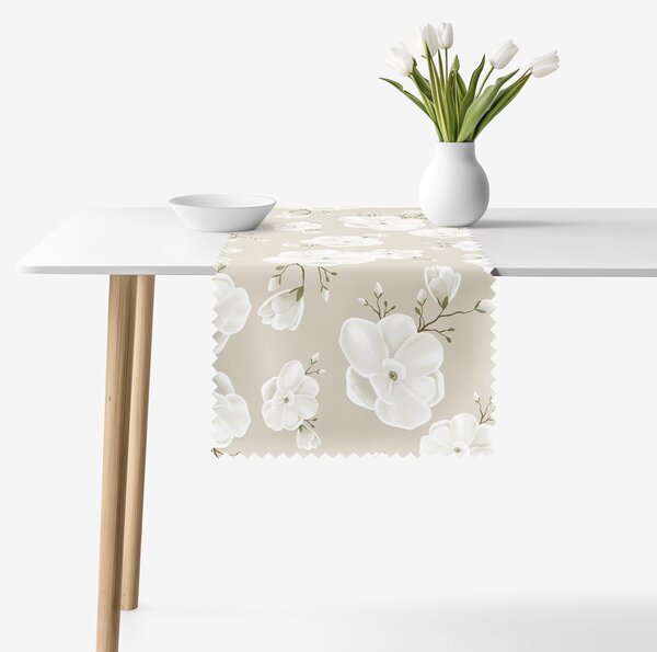 Goldea napron de masă teflonat - flori albe 35x180 cm