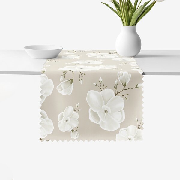 Goldea napron de masă teflonat - flori albe 35x180 cm