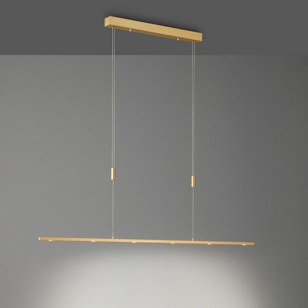 Quitani Lampă suspendată LED Tolu, lungime 139 cm, alamă, reglabil, Auriu / Alamă, Camera de zi / sufragerie, Metal, Modern