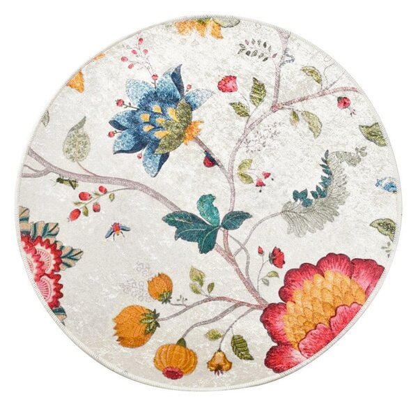 Covoraș de baie gri din catifea ø 100 cm Vintage Flower – Foutastic