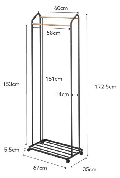 Suport pentru haine negru cu roți din metal Tower – YAMAZAKI