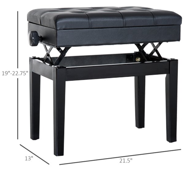 HOMCOM Băncuță Pian Elegantă cu Spațiu de Depozitare, Înălțime Ajustabilă, Negru, 54.5x33x48-58cm | Aosom Romania