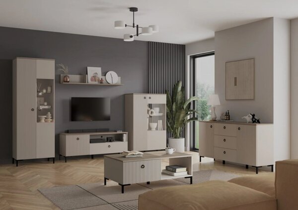 Comoda pentru living DOMINICA, grej/stejar, PAL laminat, 150x41x81 cm