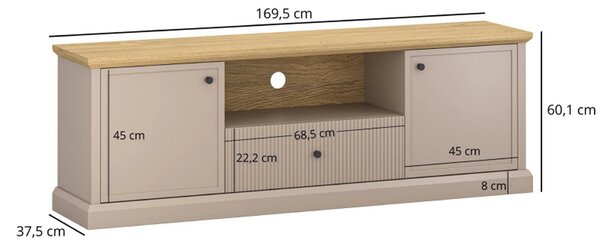Comoda TV IDELLO, taupe/stejar, PAL, 170x38x60 cm