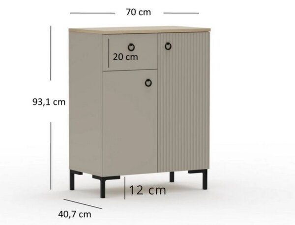 Comoda DOMINICA, grej/stejar, PAL laminat, 70x41x93 cm