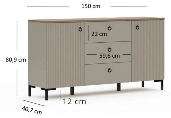 Comoda pentru living DOMINICA, grej/stejar, PAL laminat, 150x41x81 cm