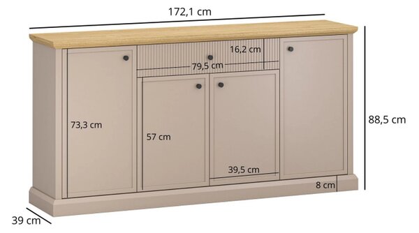 Comoda moderna living IDELLO, taupe/stejar, PAL, 172x39x89 cm