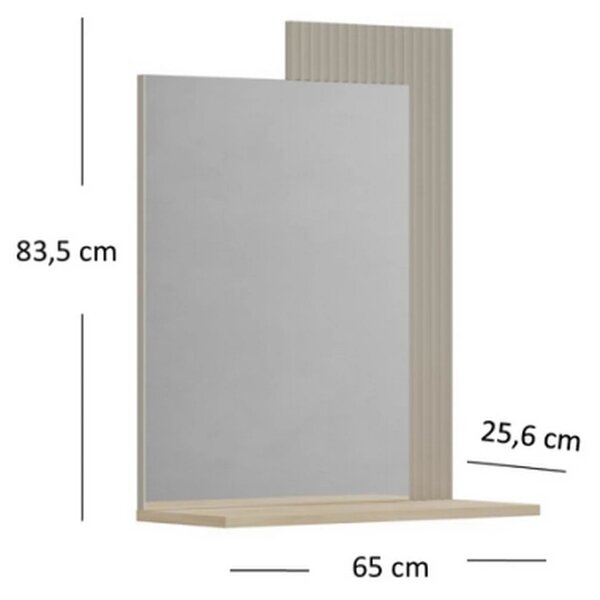 Oglinda de perete hol DOMINICA, grej/stejar, PAL laminat, 65x26x84 cm