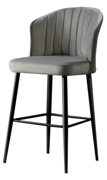 Set 4 scaune bar RUBI, gri/negru, stofa catifelata/metal, 52x42x97 cm