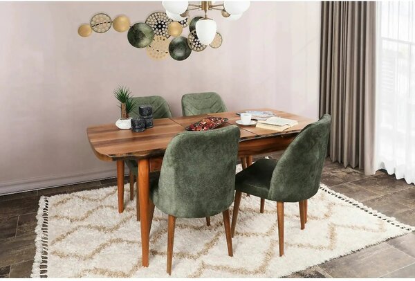 Set 4 scaune DALLAS 558 V4, verde/nuc, stofa catifelata/metal, 50x49x9
