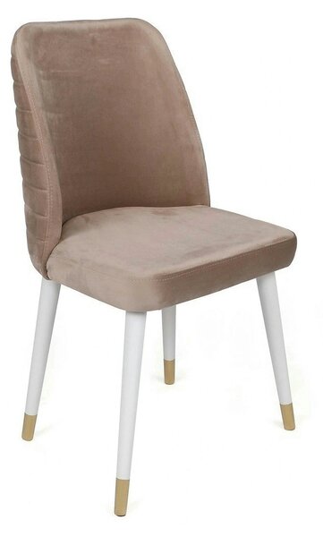 Set 2 scaune HUGO-404 V2, bej/alb, stofa catifelata/lemn, 50x49x90 cm
