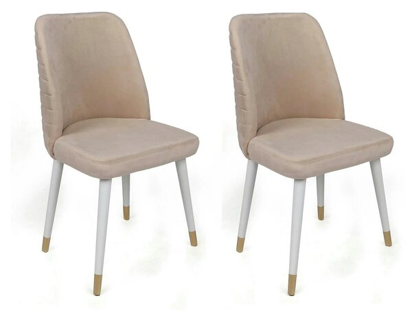 Set 4 scaune HUGO-407 V4, bej/alb, stofa catifelata/metal, 50x49x90 cm