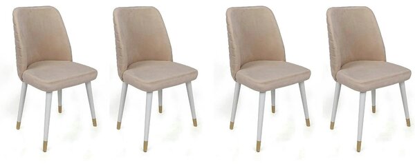Set 4 scaune HUGO-407 V4, bej/alb, stofa catifelata/metal, 50x49x90 cm