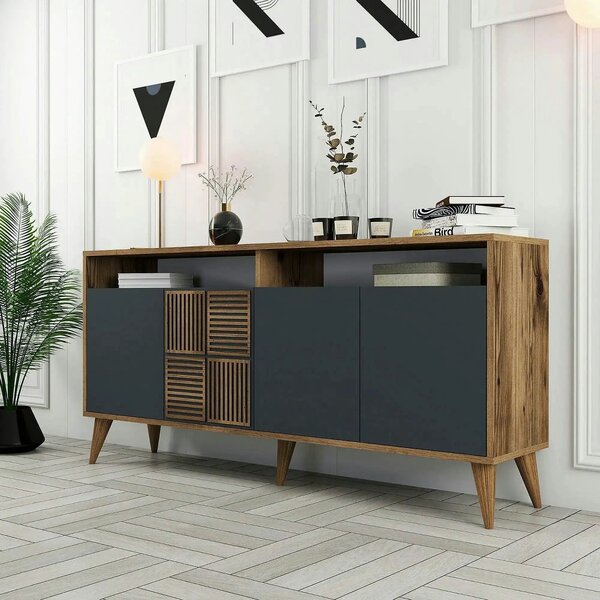 Comoda MILAN, nuc/gri antracit, PAL melaminat, 160x35x78 cm