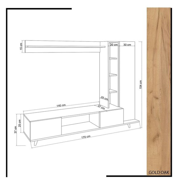 Mobilier living RAMBUTY, alb/stejar, PAL melaminat, 3 piese, 170x37x15