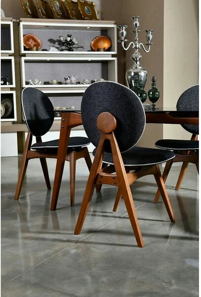 Set 2 scaune TOUCH V2, gri antracit/nuc, stofa clasica/lemn, 54x55x93